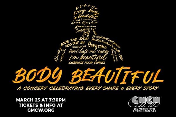 Display ad for Gay Mens chorus of Washington DC; Body Beautiful concert March 25