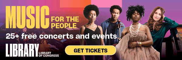 Display ad for Music for the People; free concerts and events at the Library of Congress