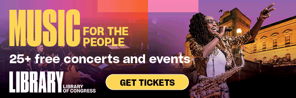 Display ad for Music for the People; free concerts and events at the Library of Congress