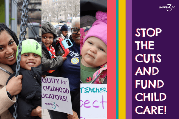 Display ad for DC Action; stop the cuts and fund child care.