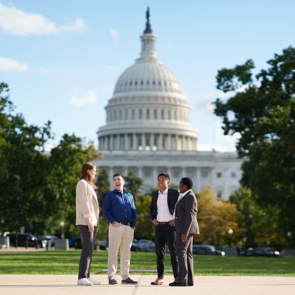 Display ad for Georgetown University; image of group talking outside