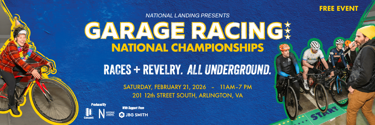 Display ad for Garage Racing National Championships; image of bike racers lined up at a starting line