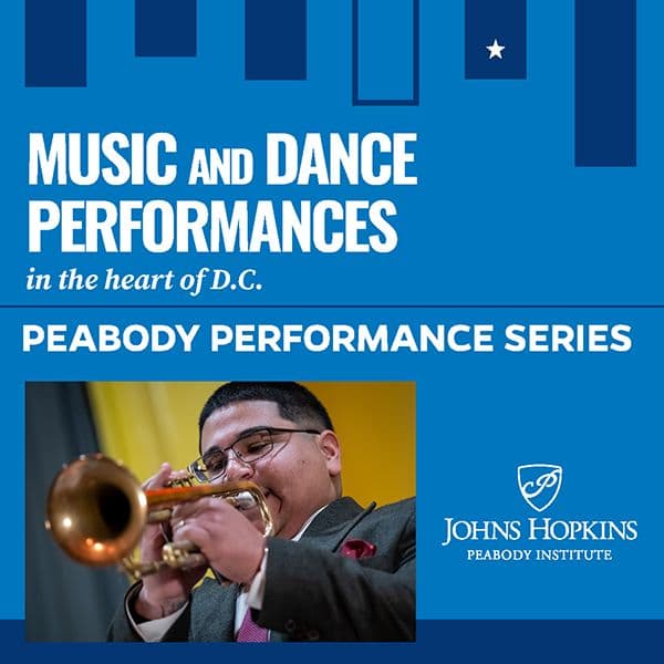 Display ad for Peabody Performance Series; image of man playing trumpet