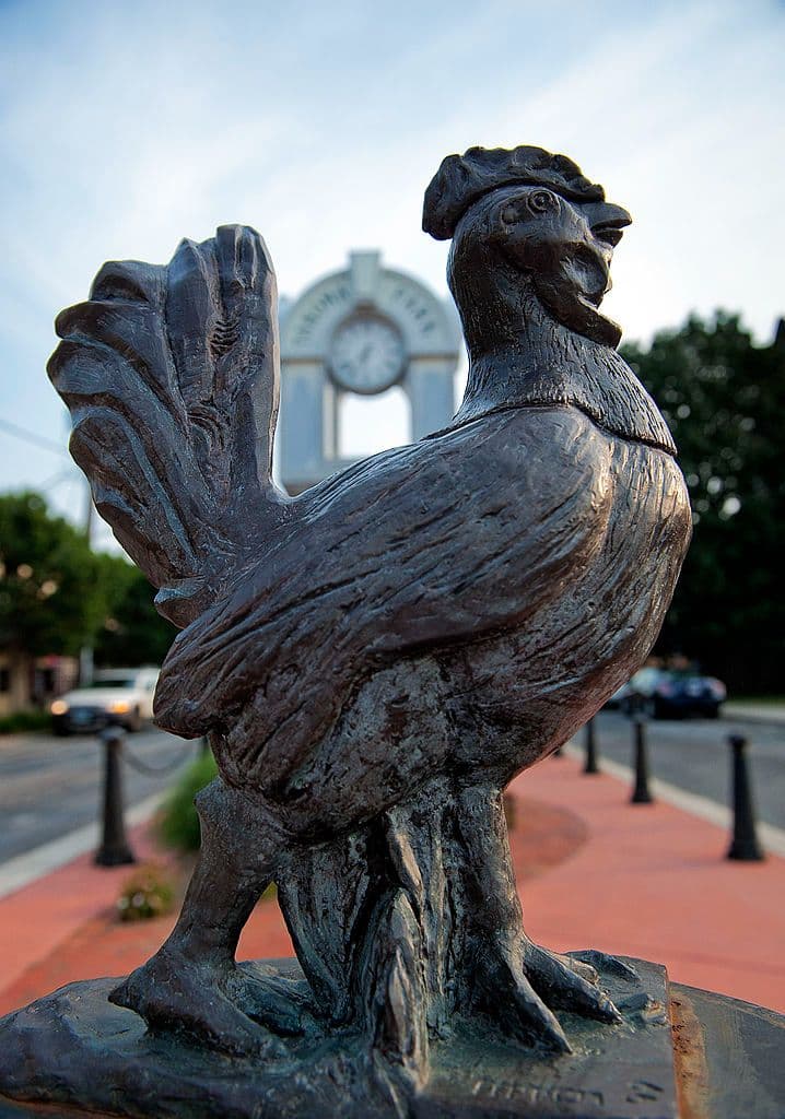 Rooster statue.