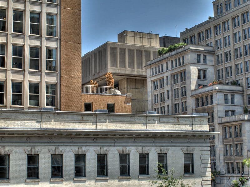 Downtown office buildings.