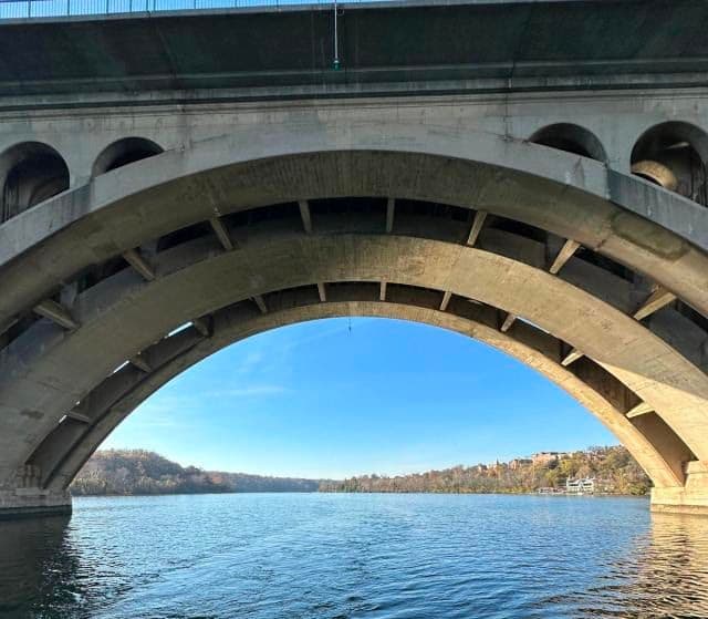 Going under the bridge.
