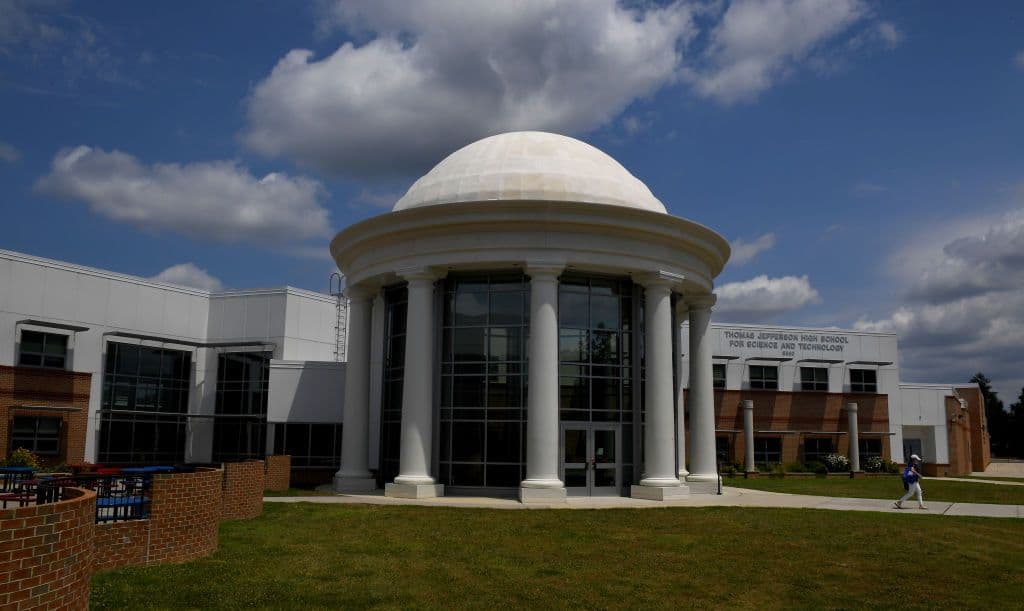 The front entrance to Jefferson High School in northern Virginia.