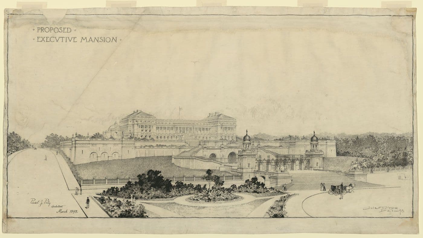Proposed executive mansion on Meridian Hill, which now holds Malcolm X Park.