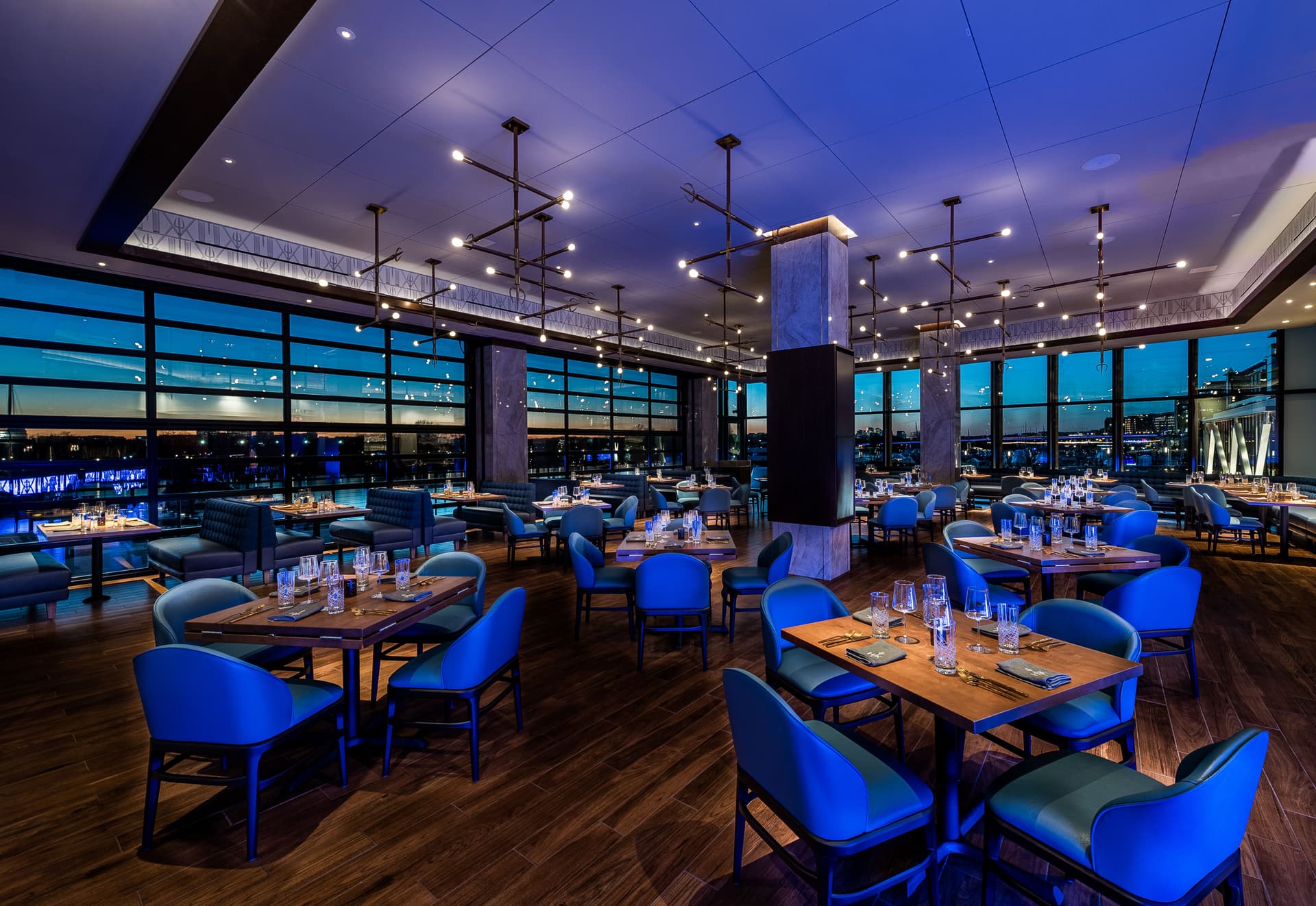 The dining room at Hell’s Kitchen at The Wharf.