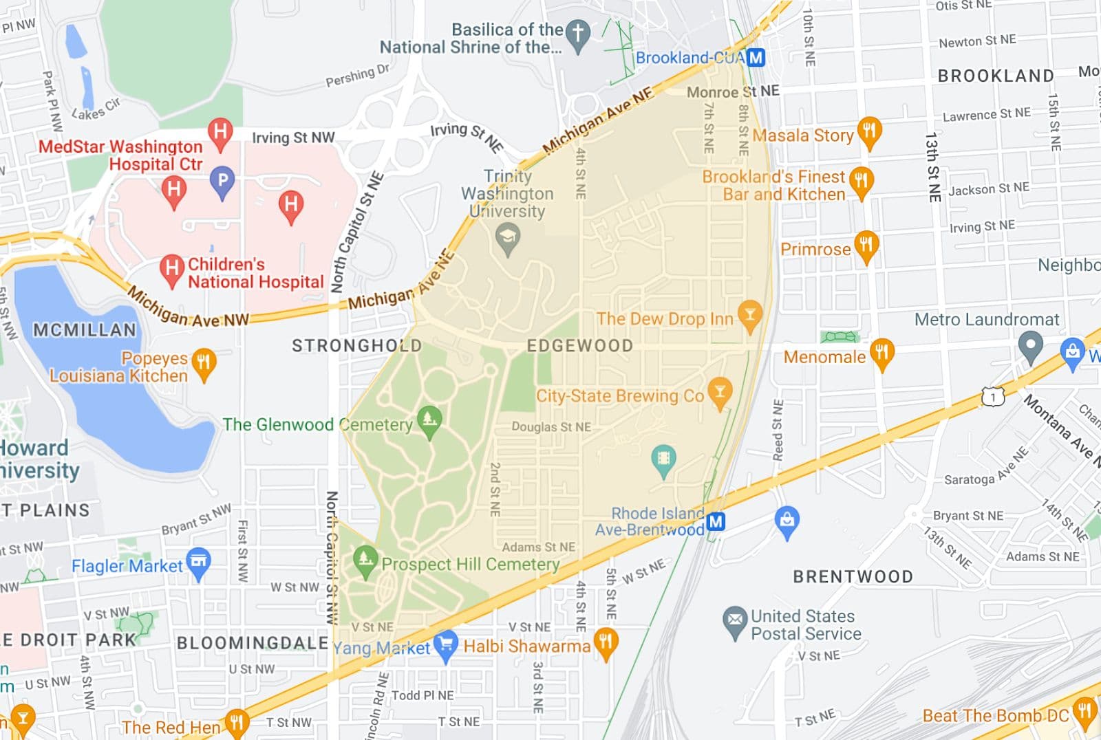 Outline of Edgewood neighborhood map