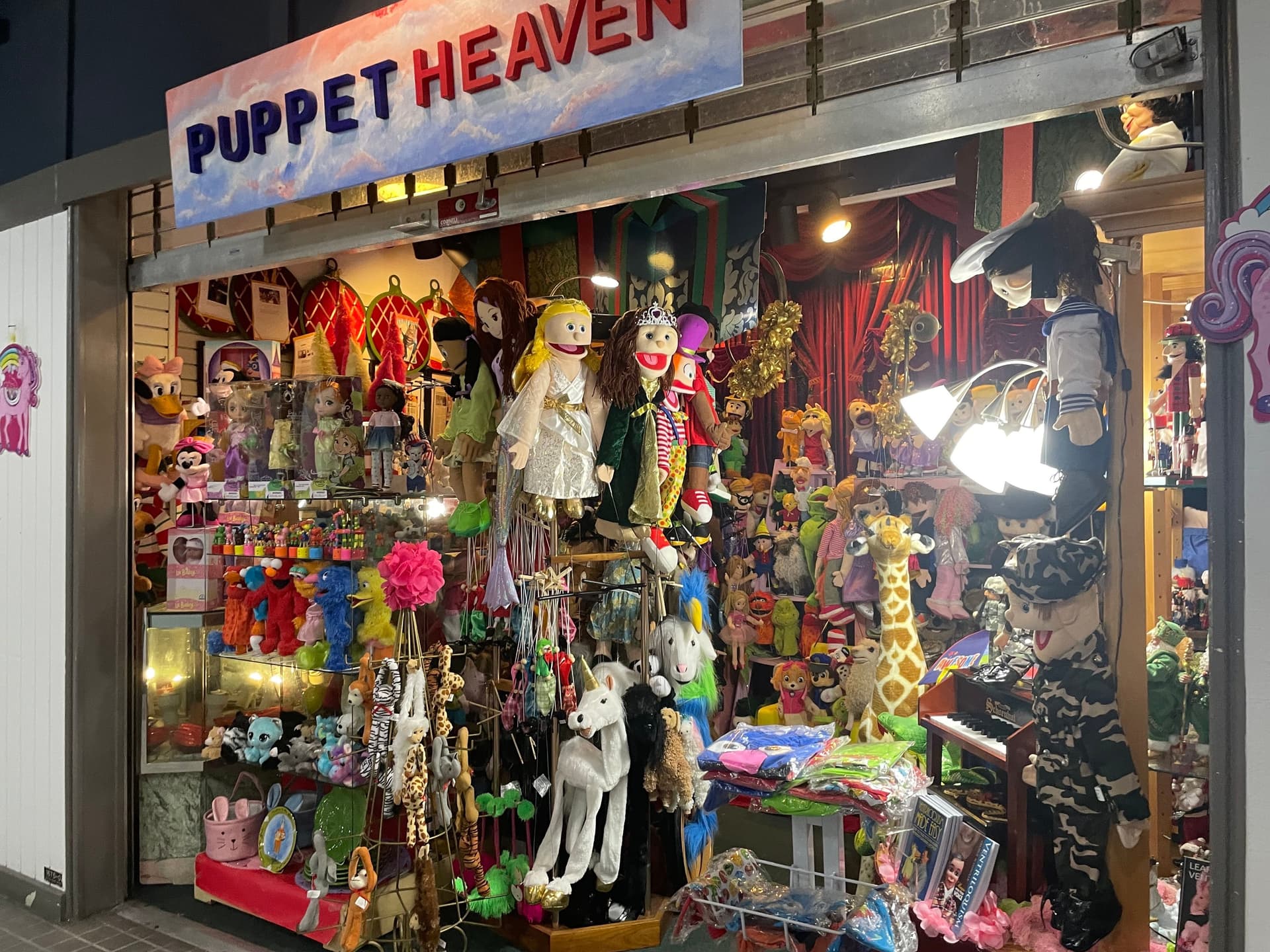 One of the mall's odder shops, Puppet Heaven.