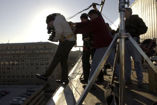 On the location for the filming of "Thank You for Smoking" from atop D.C.’s Hyatt Regency.