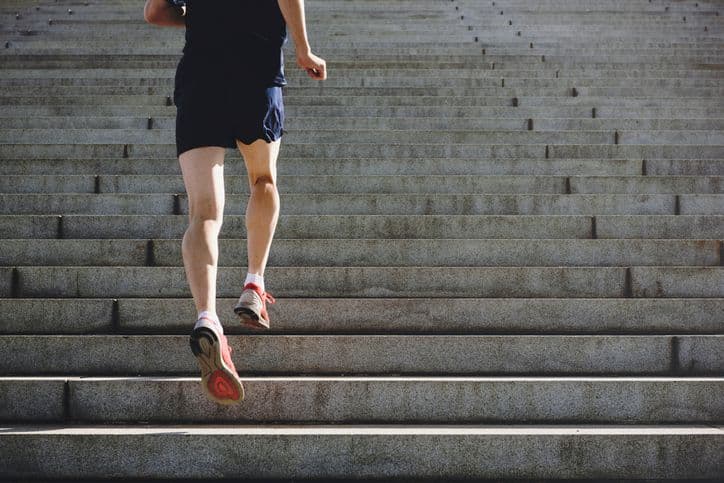 Running up the stairs behind Lincoln Memorial.
