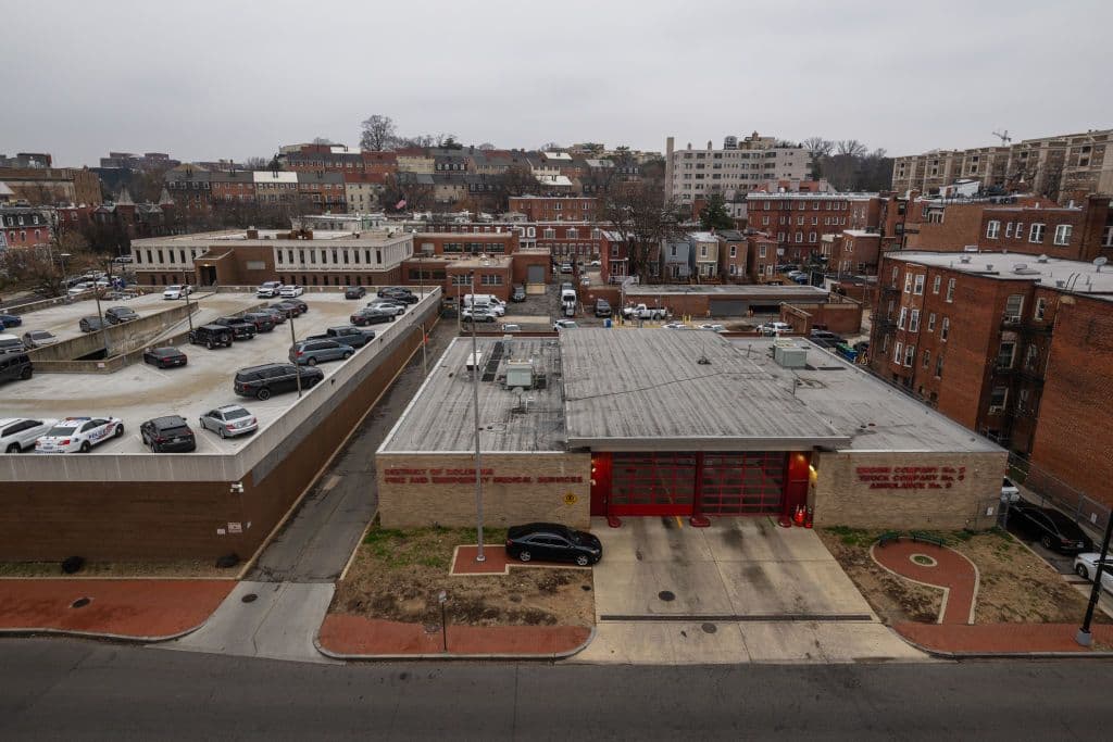 A firehouse and parking garage at 1617 U Street NW.