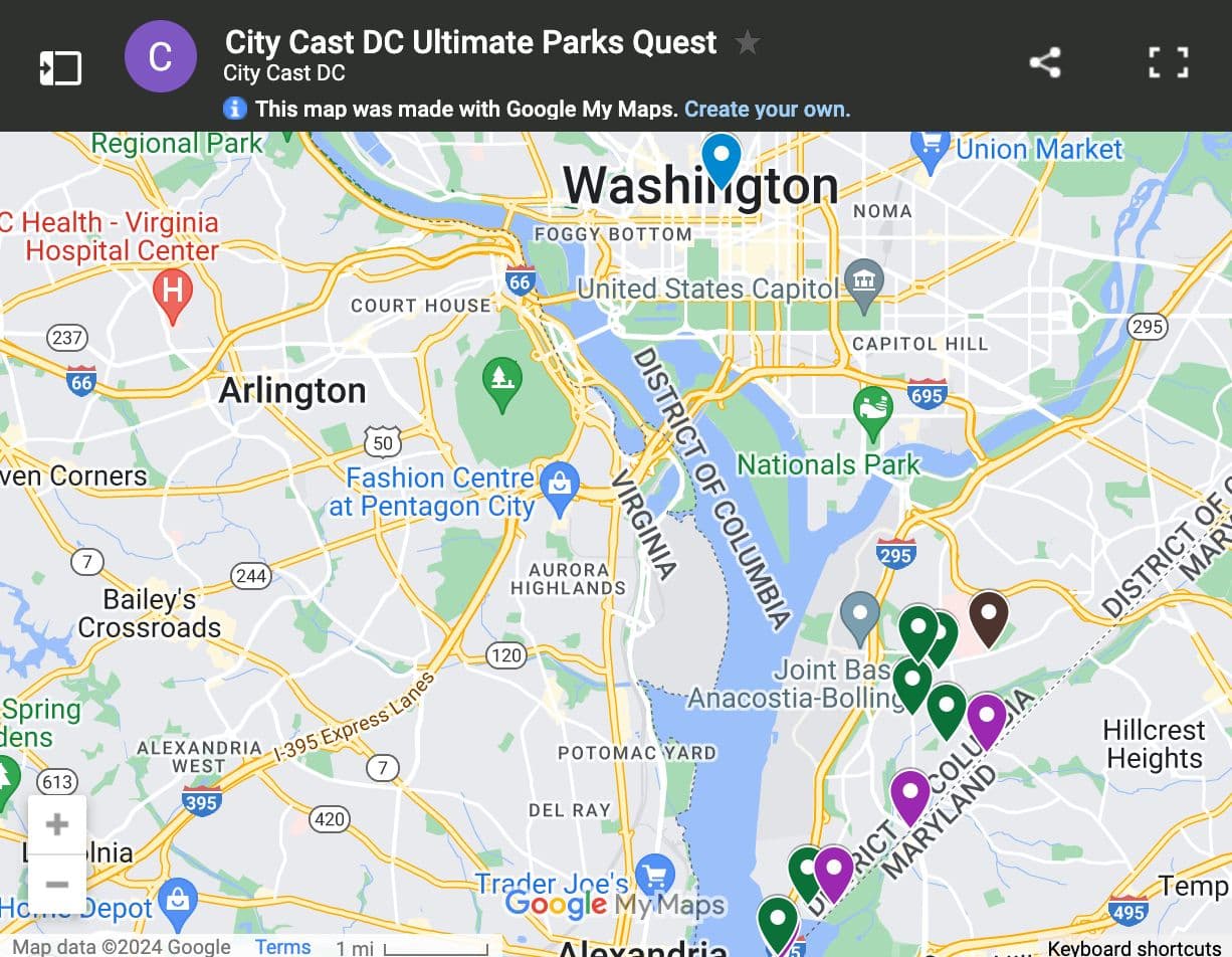 A map of the parks Jacob has visited so far.