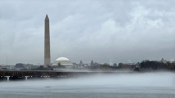 Monuments in the fog.