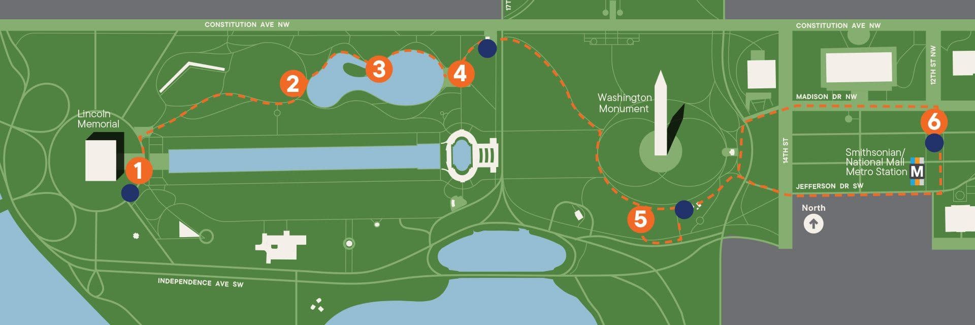 A map to the six “Beyond Granite” installations on the National Mall.