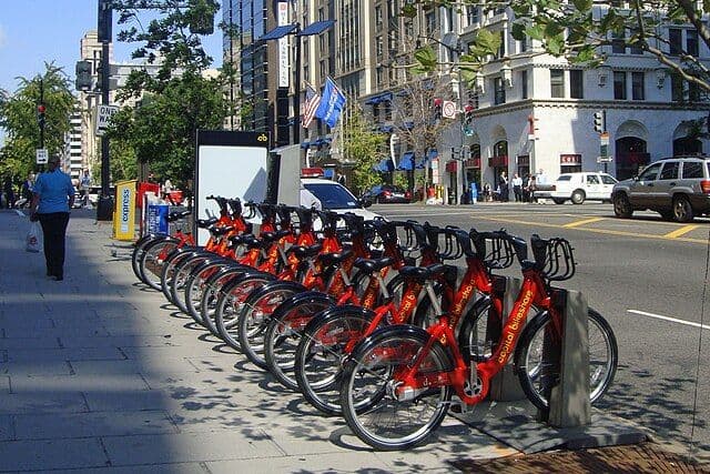 Capital Bikeshare rental station near McPherson Square Metro.