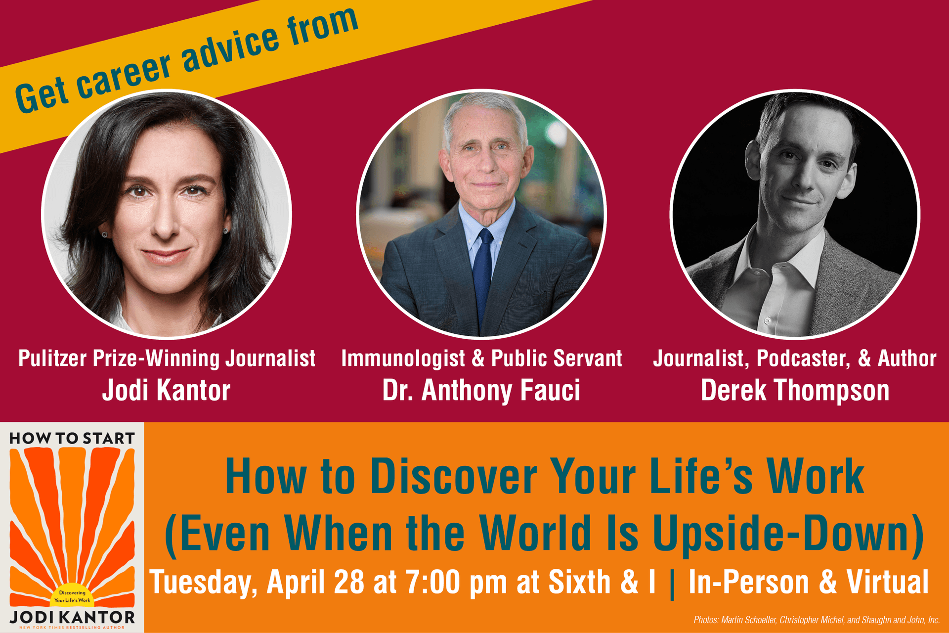 Display ad for How to Discover Your Life's Work; Event with Jodi Kanto, Dr. Anthony Fauci, and Derek Thompson